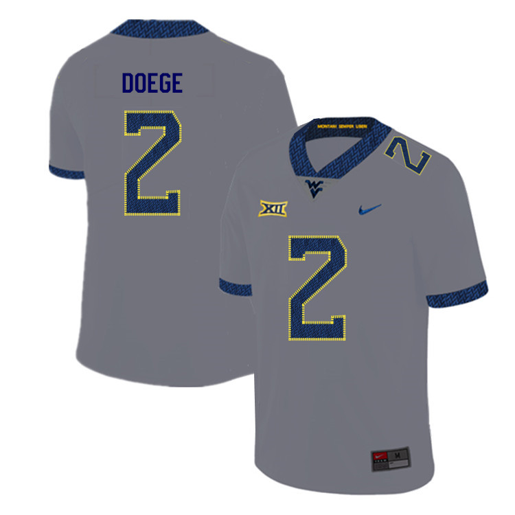 2019 Men #2 Jarret Doege West Virginia Mountaineers College Football Jerseys Sale-Gray